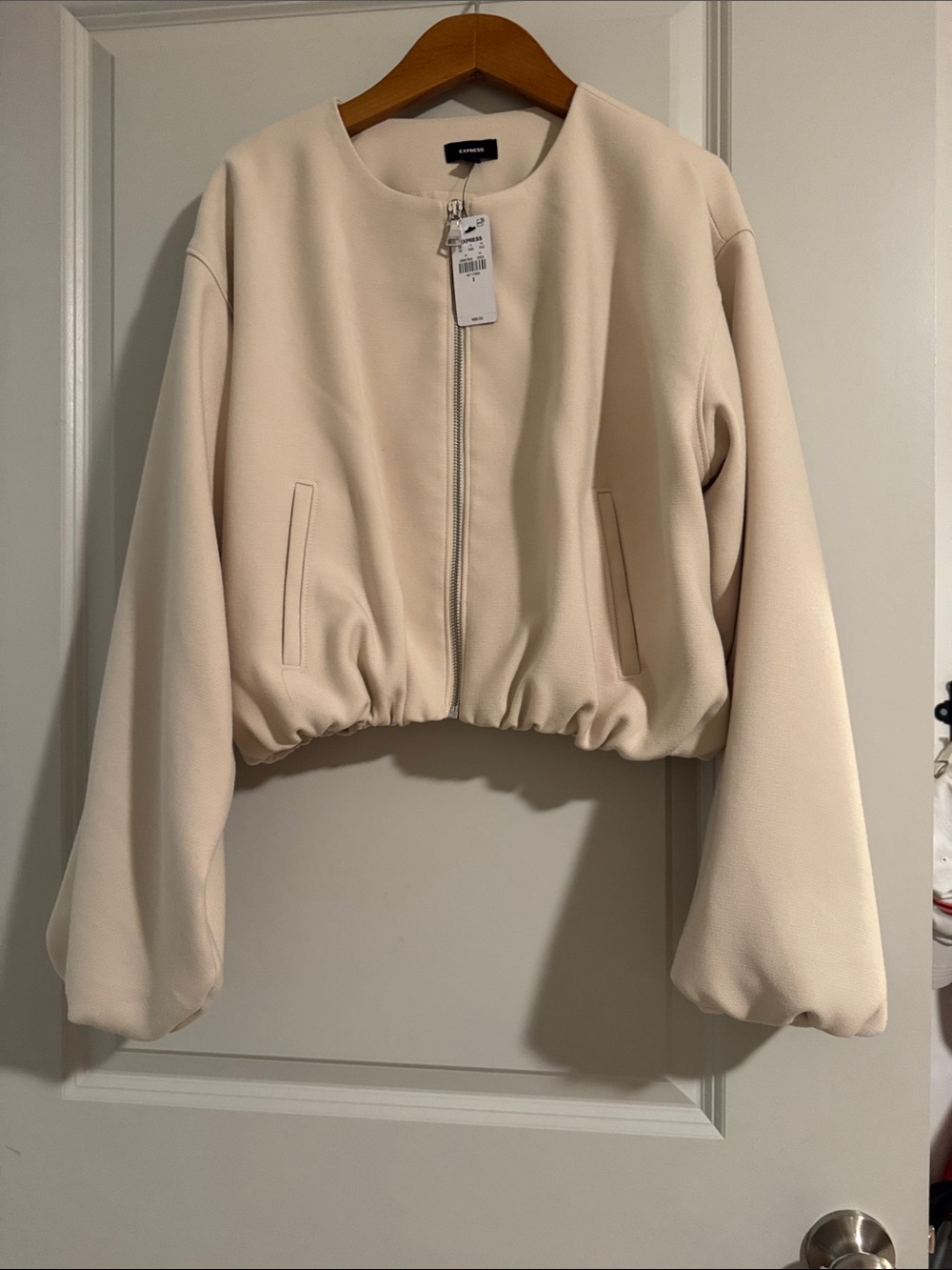 Express Cream Cropped Bomber Jacket